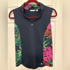 Lady Hagen Navy Tank Top with Tropical Accents